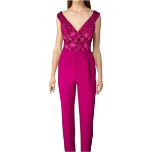 Adelyn Rae fuchsia pink jumpsuit lace velvet floral sleeveless size S